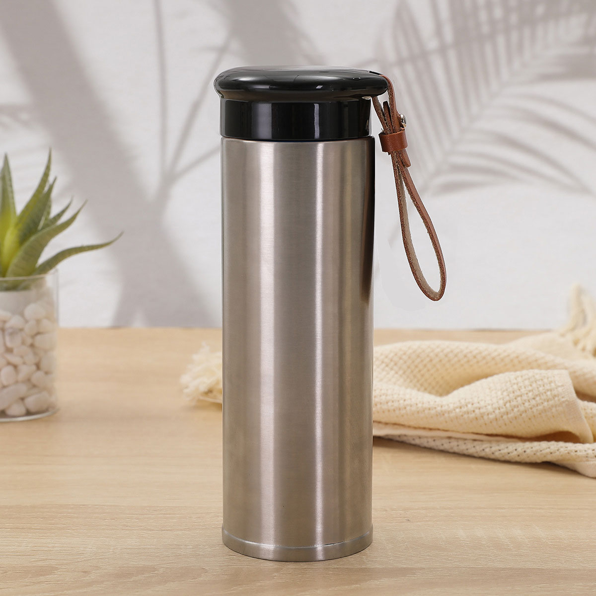 فلاسک تبلیغاتی استیل دوجداره بند چرمی کد FL-103 - تصویر 1